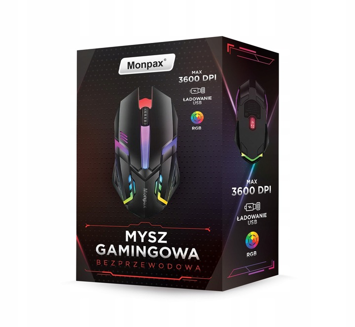 MYSZKA GAMINGOWA MYSZ DLA GRACZY BEZPRZEWODOWA KOMPUTEROWA LED RGB 3600 DPI