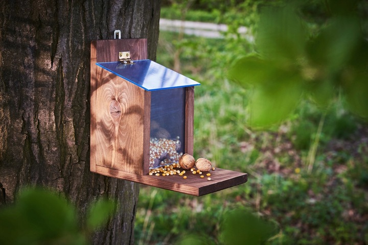 Karmnik Dla Wiewiórek Drewniany Domek Impregnowany Duży Orzechowa