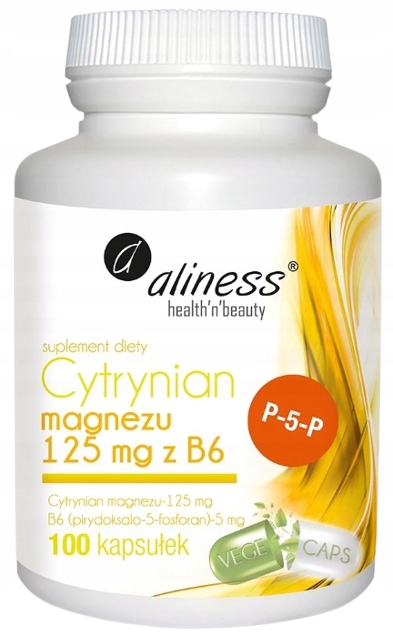Aliness Cytrynian Magnezu 125mg P-5-P Witamina B6 Wsparcie układu nerwowego