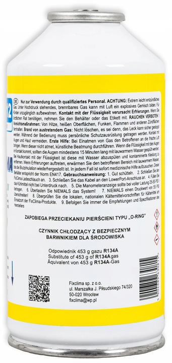 GAZ DO NAPEŁNIANIA KLIMATYZACJI AUT R134A CZYNNIK CHŁODNICZY 4W1 FIX KLIMY