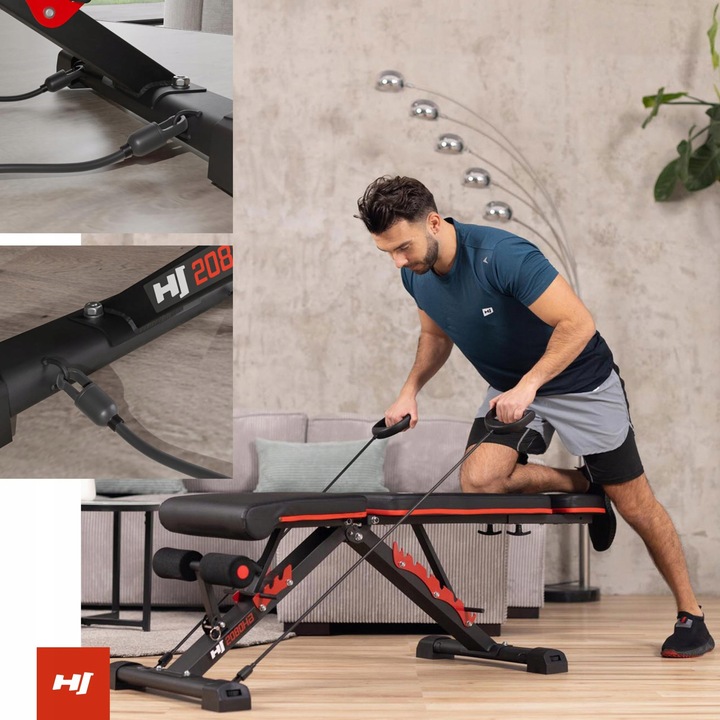 Ławka treningowa z ekspanderami regulowana hopsport 250 kg składana