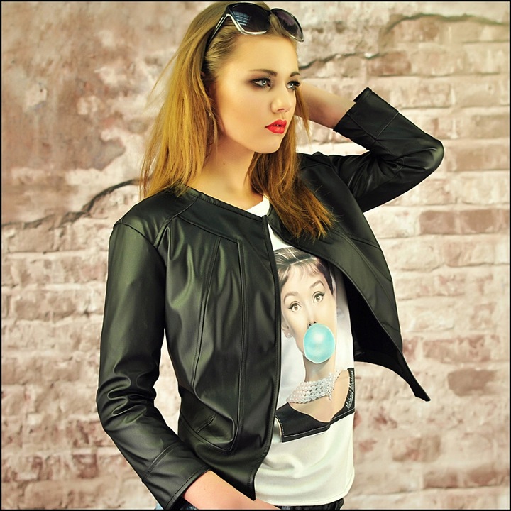 RAMONESKA NARZUTKA ŻAKIET EKO SKÓRA BEŻOWY M