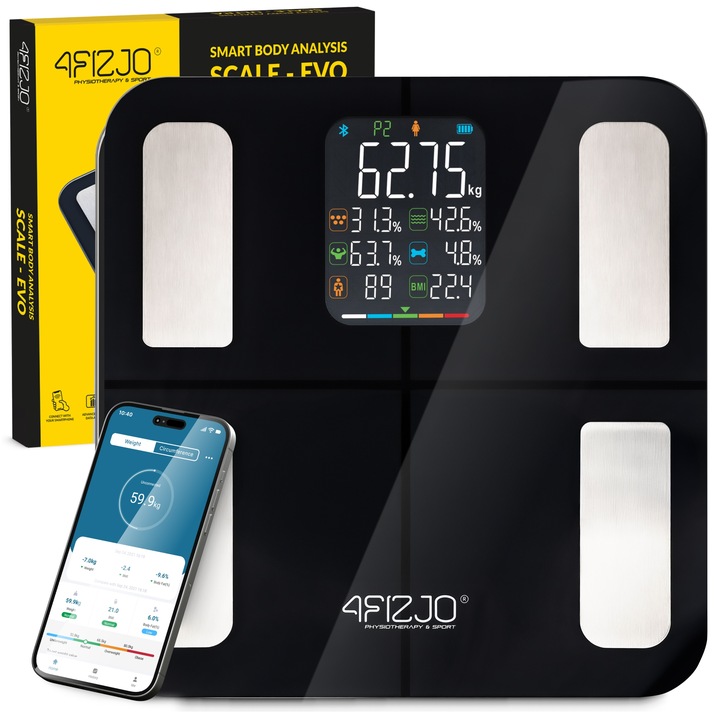 WAGA ŁAZIENKOWA ANALITYCZNA ELEKTRONICZNA POMIAR TŁUSZCZU BMI SZKLANA