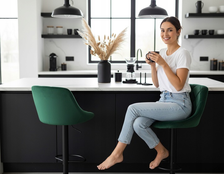 Hoker Barowy Obrotowy Krzesło Barowe Regulowane Welurowe Loftowe Bar