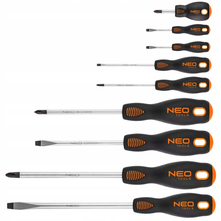 NEO TOOLS Zestaw Wkrętaków Śrubokrętów 9 szt. Płaskie i Krzyżowe