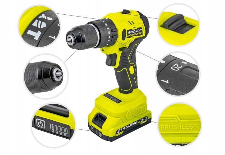 Wiertarko wkrętarka UDAROWA Bez szczotkowa aku 2x21V Li-ion tm030