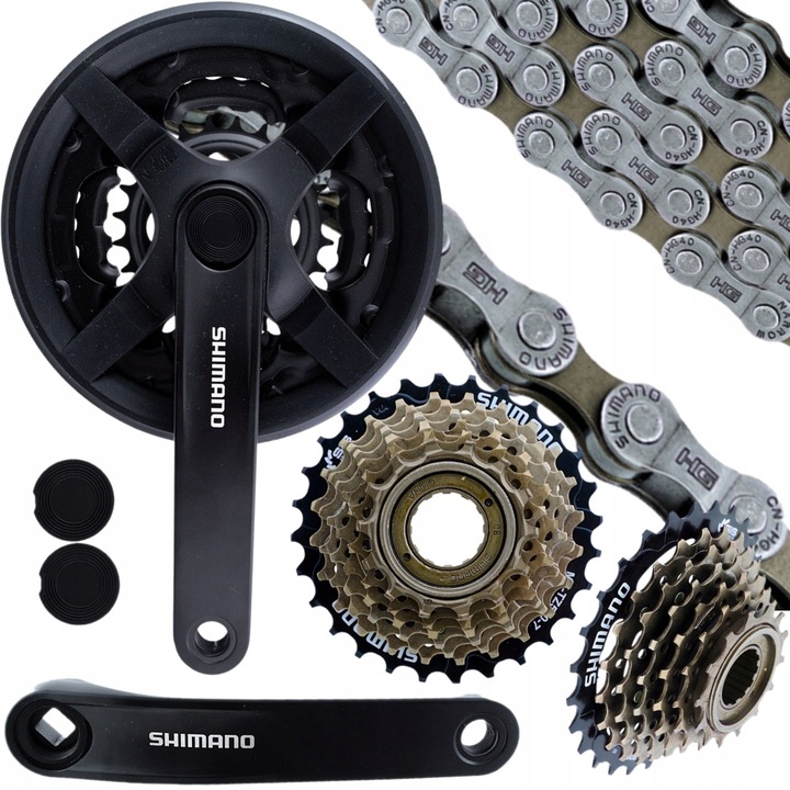 SHIMANO Łańcuch Wonobieg Korba 48/38/28 7-Rrzędowy Zestaw Napędu Do Roweru