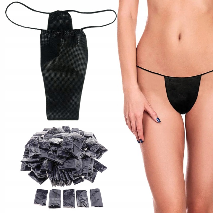 MAJTKI JEDNORAZOWE CZARNE STRINGI DO MASAŻU 100 sztuk BIELIZNA DO SPA