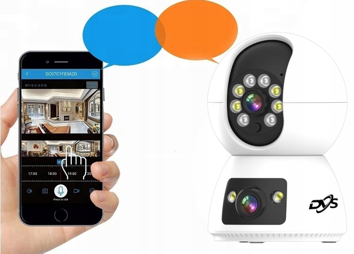 WĘWNĘTRZNA KAMERA WIFI OBROTOWA NIANIA SZEROKI KĄT 2 OBIEKTYWY 2Mpx TUYA