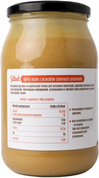 MASŁO ORZECHOWE PASTA 900ml PENAUT BUTTER 100% BEZ SOLI i CUKRU - SMOOTH