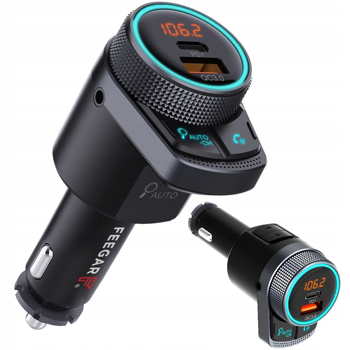 Transmiter FM Bluetooth Feegar AUX Szybka Ładowarka QC 3.0 38W