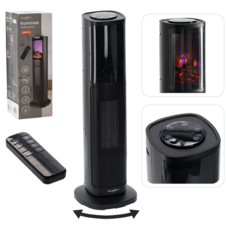 KOMINEK ELEKTRYCZNY KOLUMNOWY TERMOWENTYLATOR 2000W EFEKT PŁOMIENIA