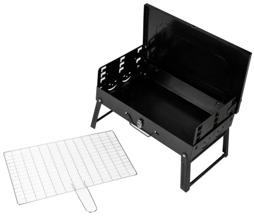GRILL WĘGLOWY OGRODOWY PRZENOŚNY TURYSTYCZNY WALIZKA + RUSZT + AKCESORIA