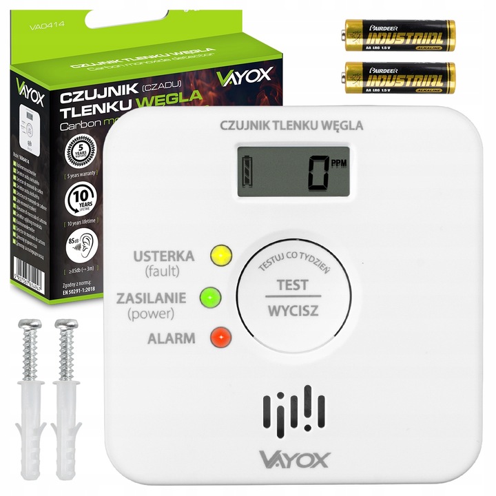 CZUJNIK CZADU DETEKTOR TLENKU WĘGLA WYKRYWACZ 10LAT ŻYWTONOŚCI 85db