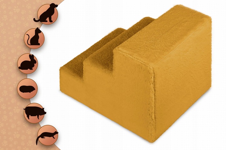 Schodki dla psa 3-stopnie tapicerowane żółte podest dla psa do kanapy