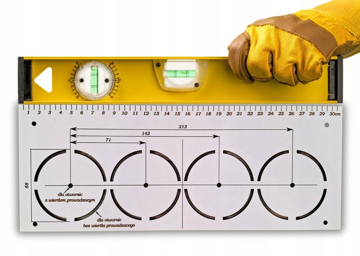 Szablon Wzornik do otworów puszek prądowych 68mm