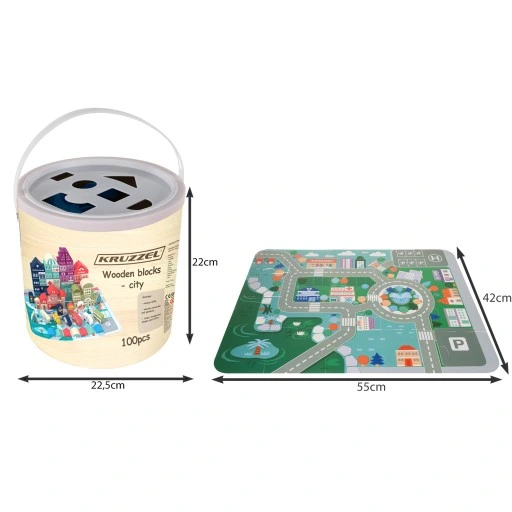Drewniane Klocki Miasto Auta 100 Klocków + Puzzle