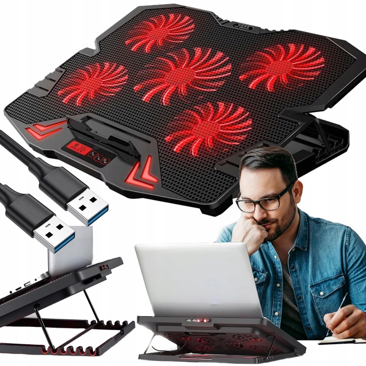 PODSTAWKA CHŁODZĄCA POD LAPTOPA Z WYŚWIETLACZEM LED REGULACJA 9-17" MOCNA