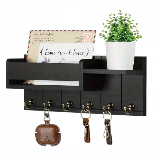 DREWNIANY WIESZAK ŚCIENNY NA UBRANIA KLUCZE DO PRZEDPOKOJU PÓŁKA