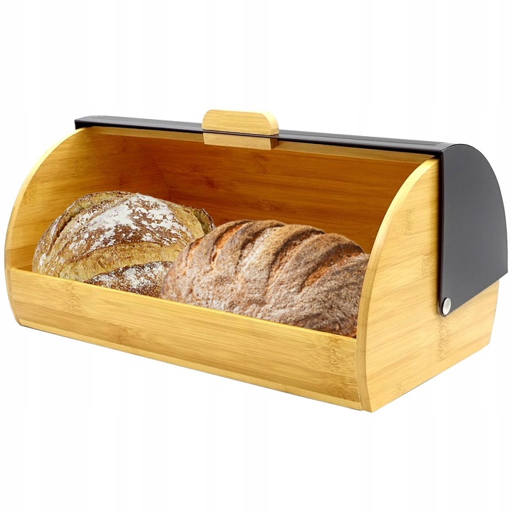 CHLEBAK NA CHLEB BUŁKI PIECZYWO POJEMNIK CZARNY BAMBUS DUŻY NÓŻ DO