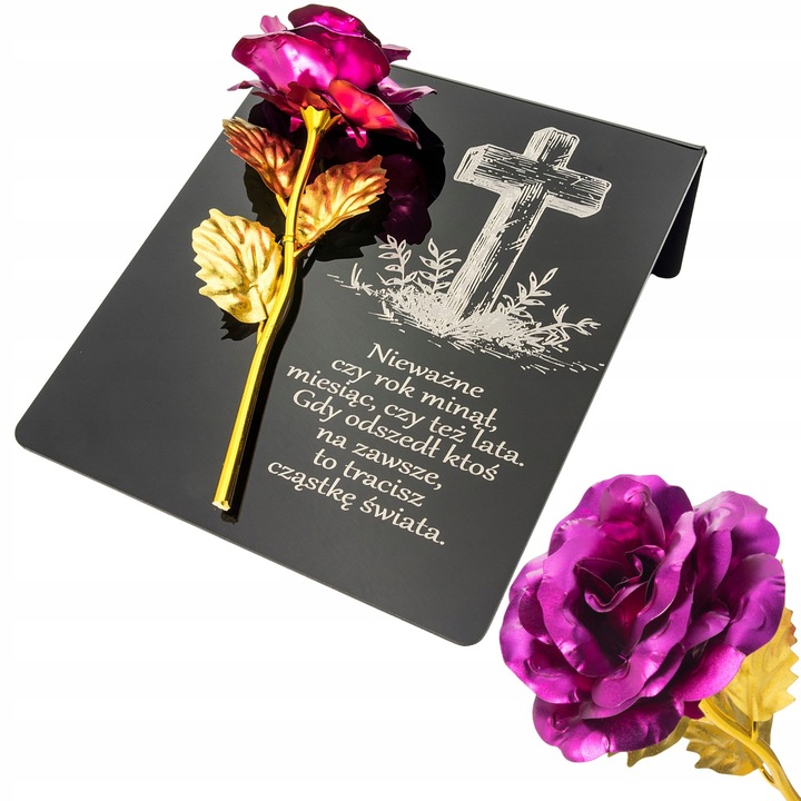 ZNICZ na cmentarz RÓŻA Ozdoba DEKORACJA na grób GRAWEROWANY podstawka