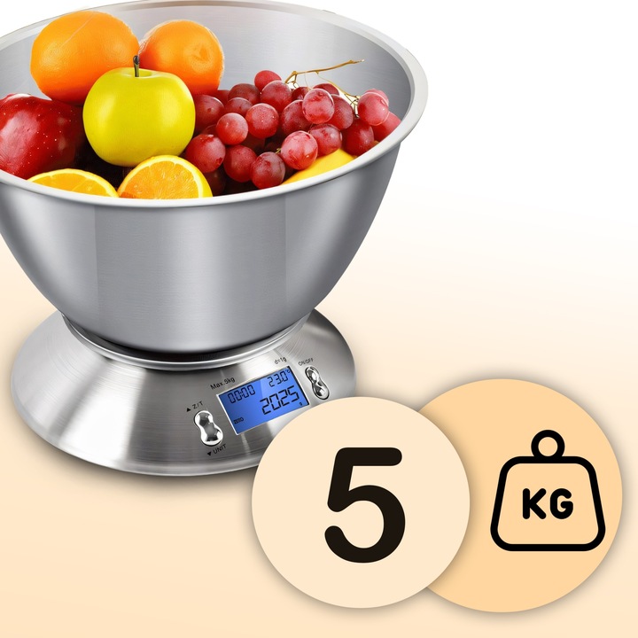 DOKŁADNA WAGA KUCHENNA Z TERMOMETR ELEKTRONICZNA Z MISKĄ 1G-5KG INOX