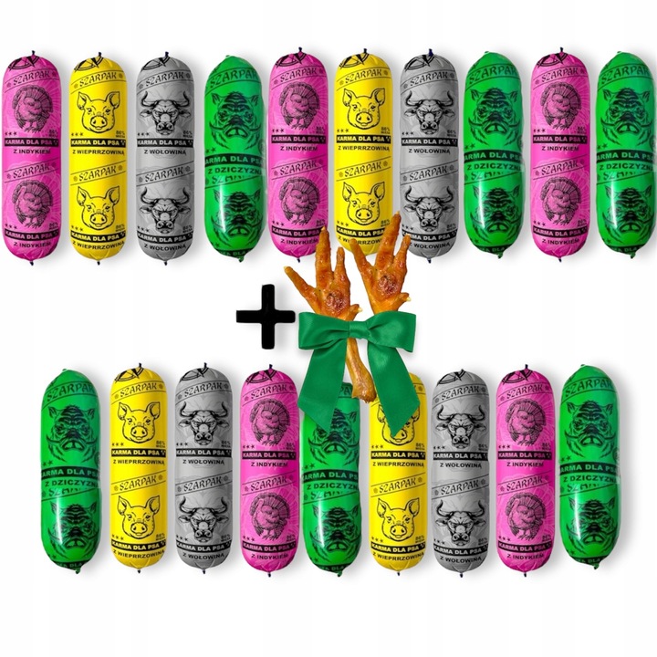 19x1kg Karma dla psa baton SZARPAK 86% mięsa + GRATIS