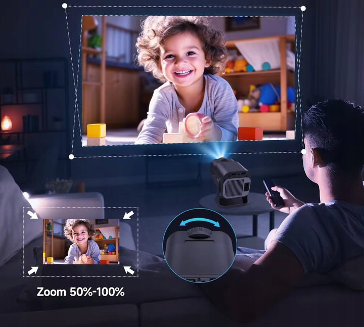 PROJEKTOR RZUTNIK ANDROID TV WIFI FULL HD PRZENOŚNY SMART MINI LED OBROTOWY