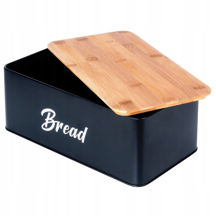 Chlebak CZARNY metalowy bambusowy pojemnik kuchenny na pieczywo chleb