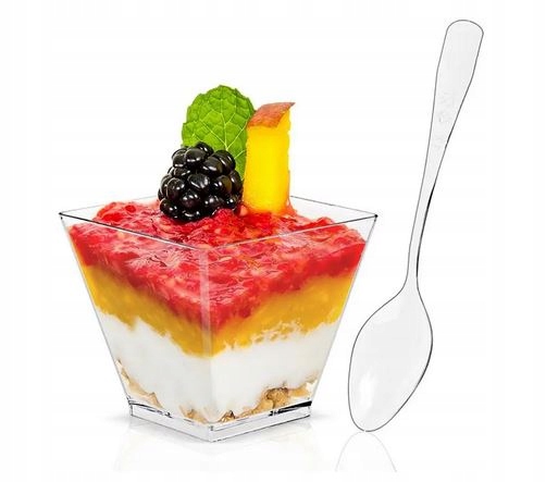 Pojemniki Na Deserki Piramida 120ml + Łyżeczki pucharki zestaw do deserów