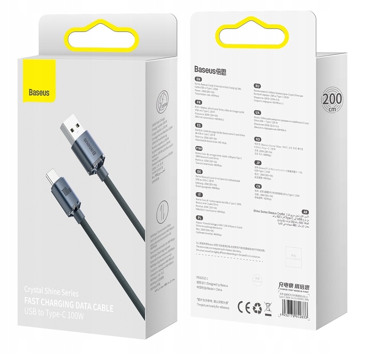 WZMACNIANY KABEL PRZEWÓD BASEUS USB USB-C 100W 6A 2M SZYBKIE ŁADOWANIE