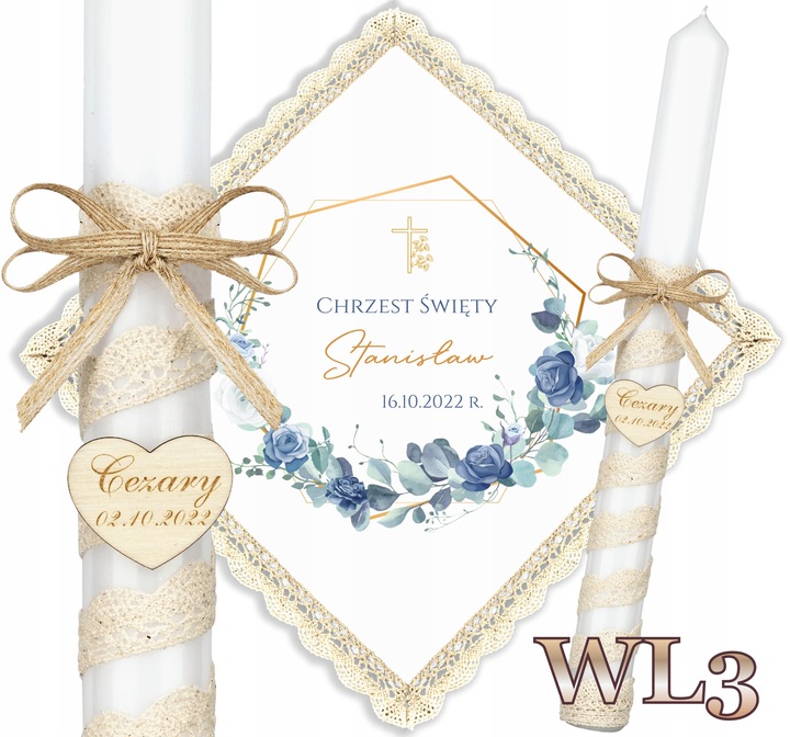 Szatka i świeca do chrztu BOHO Chrzest pudełko grawer serce EKO Topaz WL