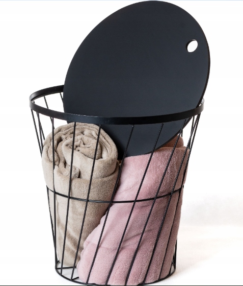 STOLIK KAWOWY METALOWY KOSZ DRUCIANY Z POKRYWĄ OKRĄGŁY CZARNY OZDOBNY