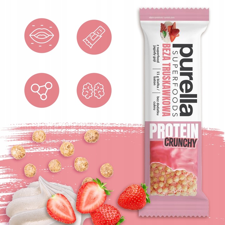 Baton proteinowy Purella Beza Truskawkowa bez dod cukru 15x45g NOWOŚĆ