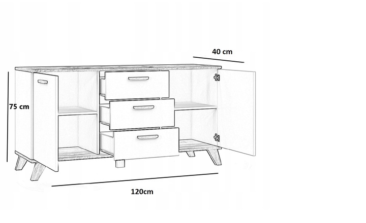 Komoda Szafka BIAŁY MAT Pojemna Dąb Wotan Szuflady Drzwi Salon 120cm