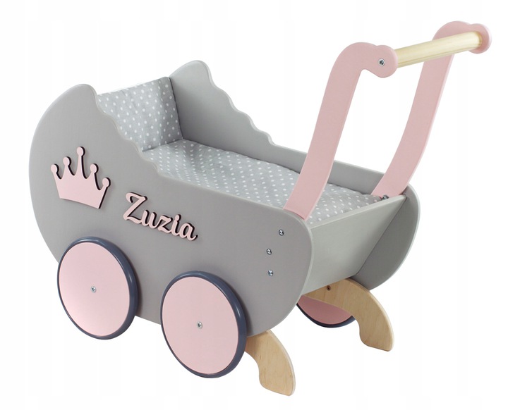drew WÓZEK DLA LALEK + IMIĘ dekory POŚCIEL stopery