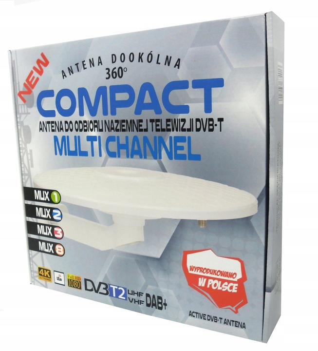 ANTENA TV DOOKÓLNA DVB-T2 KOMPAKTOWA AKTYWNA CZARNA