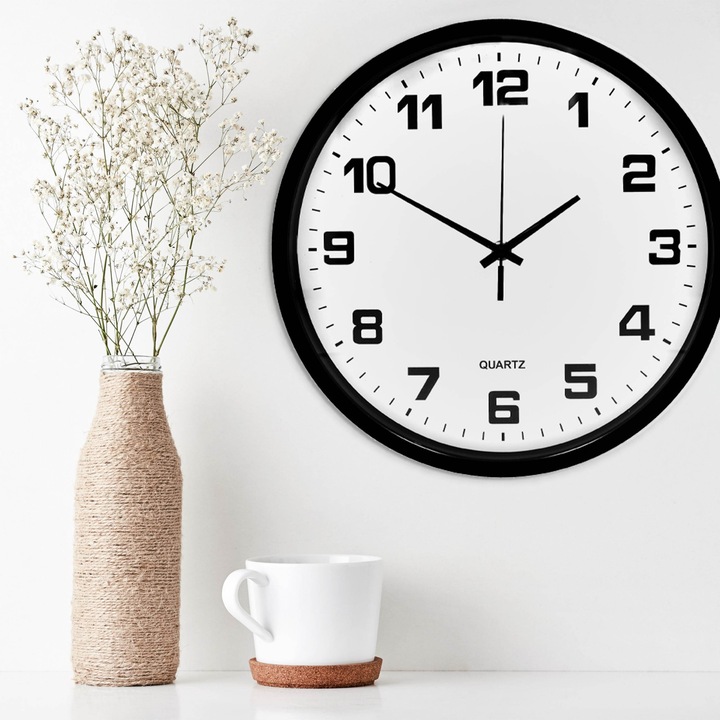 ZEGAR ŚCIENNY czarny 30 cm do salonu kuchni klasyczny