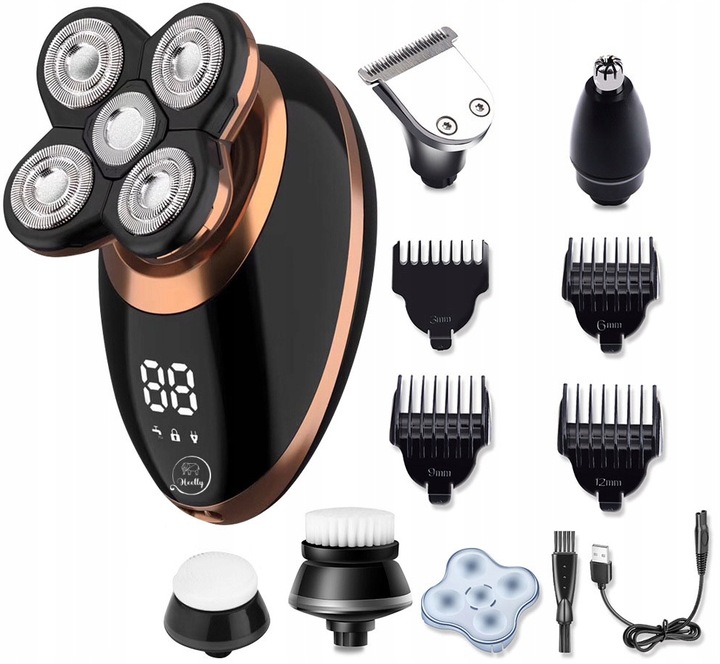 GOLARKA MĘSKA MASZYNKA ELEKTRYCZNA DO GOLENIA GŁOWY BRODY TRYMER 5W1