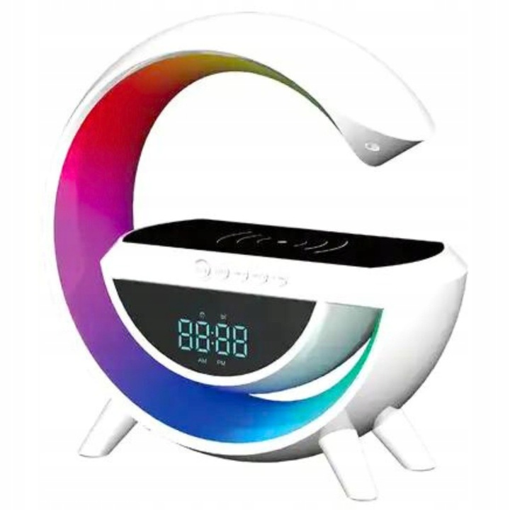 Lampka LED GAMINGOWA RGB Głośnik Ładowarka INDUKCYJNA QI Zegar Radio budzik
