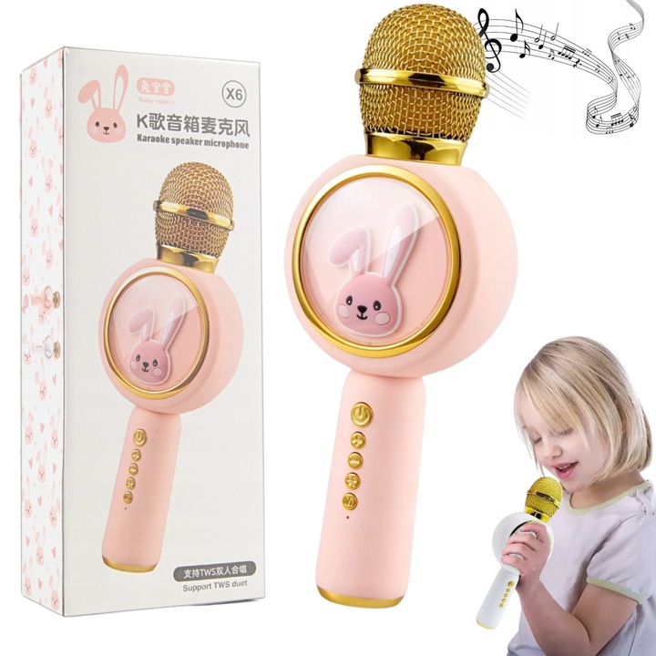 Mikrofon Karaoke Dla Dzieci Bezprzewodowy z Głośnikiem Królik Sweet