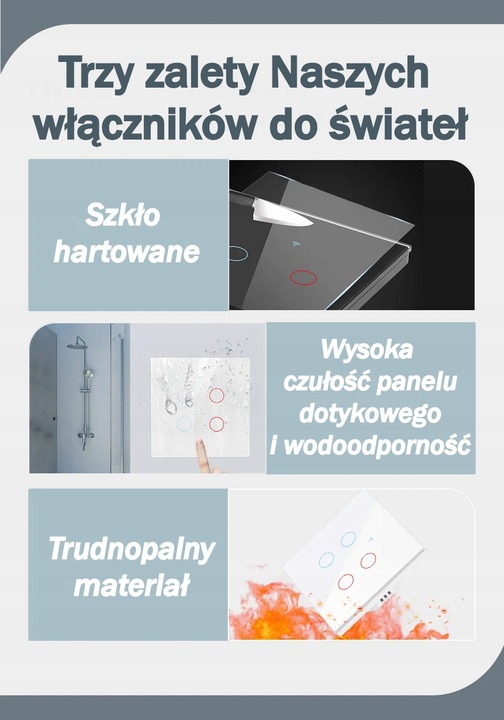 WŁĄCZNIK WYŁĄCZNIK ŚWIATŁA SZKLANY WIFI BIAŁY PODWÓJNY 2G TUYA SMART ⌀60