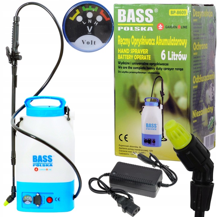 OPRYSKIWACZ AKUMULATOROWY ELEKTRYCZNY CIŚNIENIOWY ROZPYLACZ 6L BASS