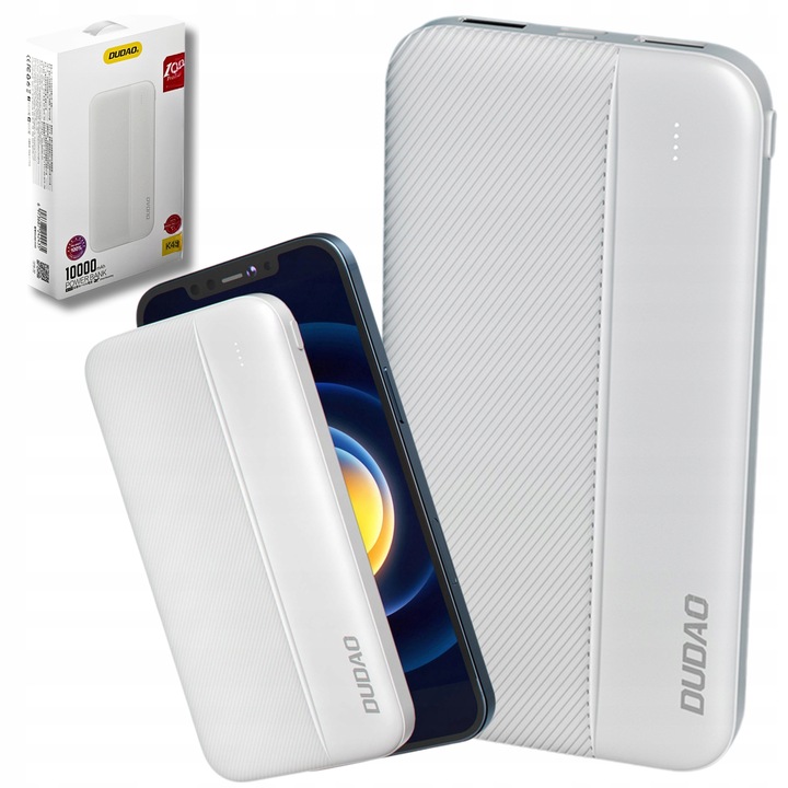 POWERBANK 10000 mAh POWER BANK 2x USB-A 5V/2A BIAŁY PORTY USB C MICRO USB
