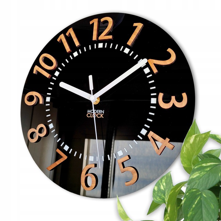 Zegar ścienny EROS 3D cichy czytelny bambus 28 CM