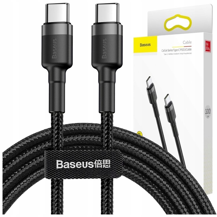 BASEUS SZYBKI KABEL USB C - USB C QUICK CHARGE MOCNY PRZEWÓD W OPLOCIE 1m