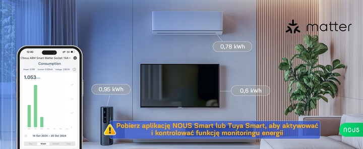 Gniazdo Smart Matter NOUS A8M 16A Home Assistant TUYA Appel HomeKit