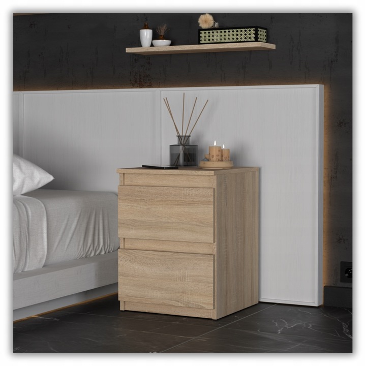 SZAFKA NOCNA DĄB SONOMA 40 CM 2 SZUFLADY DUŻY STOLIK NOCNY NAKASTLIK