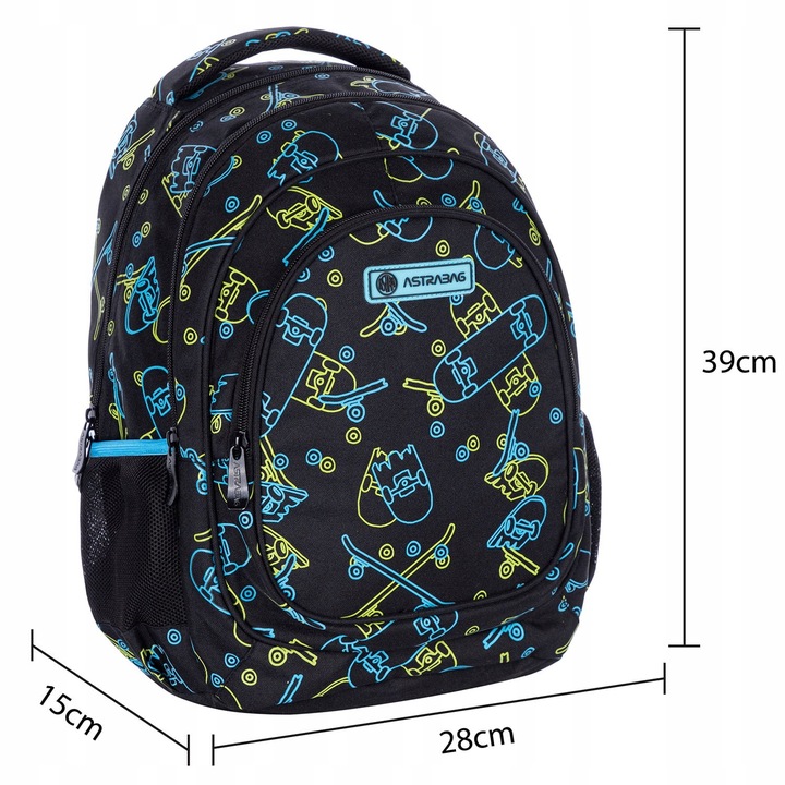 Plecak trzykomorowy Astrabag z motywem deskorolek świecących w ciemności