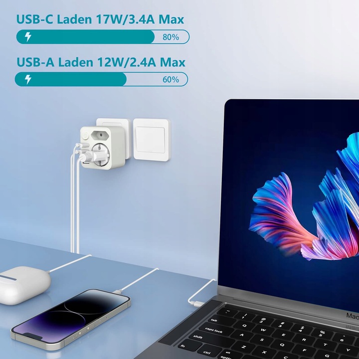 ŁADOWARKA TYP G Adapter podróżny 3USB+1USB-C, UK WTYCZKA